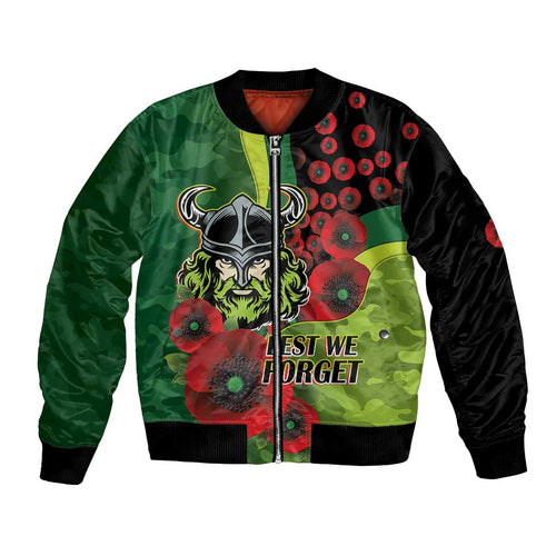 Canberra Raiders ANZAC Personalised Bomber Jacket Lest We Forget Poppy Camo