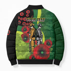 Canberra Raiders ANZAC Personalised Bomber Puffer Jacket Lest We Forget Poppy Camo