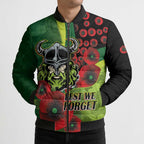 Canberra Raiders ANZAC Personalised Bomber Puffer Jacket Lest We Forget Poppy Camo