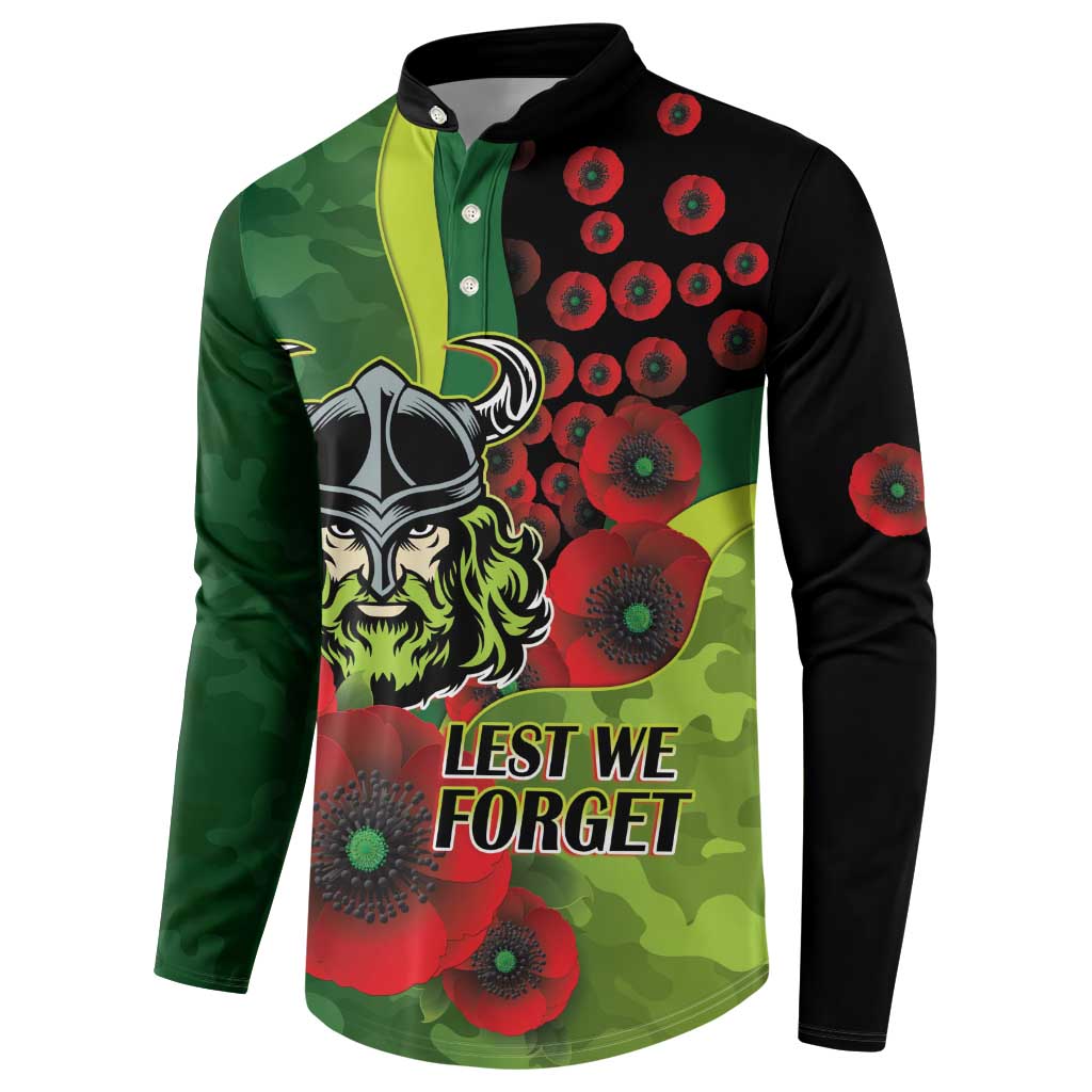 Canberra Raiders ANZAC Personalised Button Sweatshirt Lest We Forget Poppy Camo