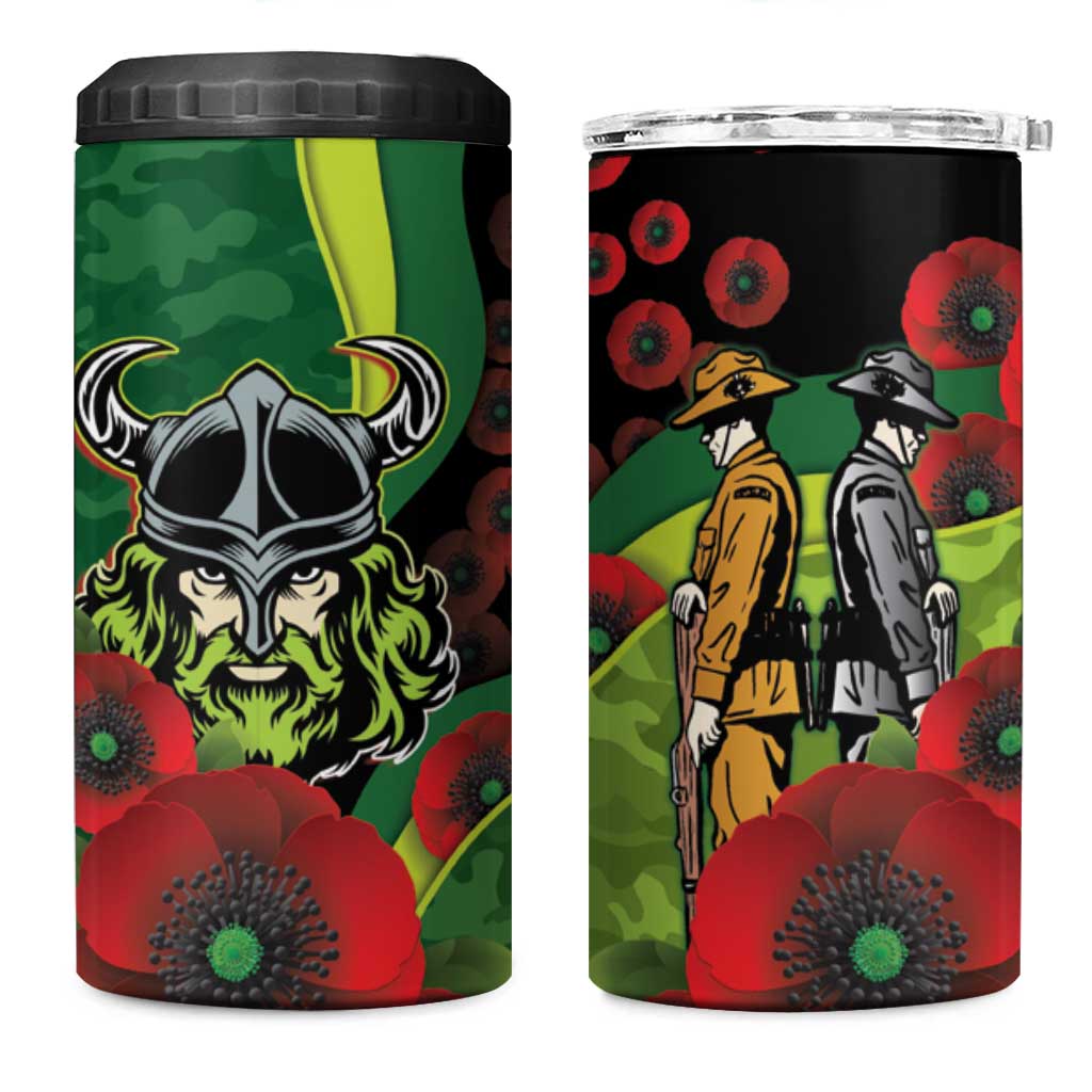 Canberra Raiders ANZAC Personalised 4 in 1 Can Cooler Tumbler Lest We Forget Poppy Camo
