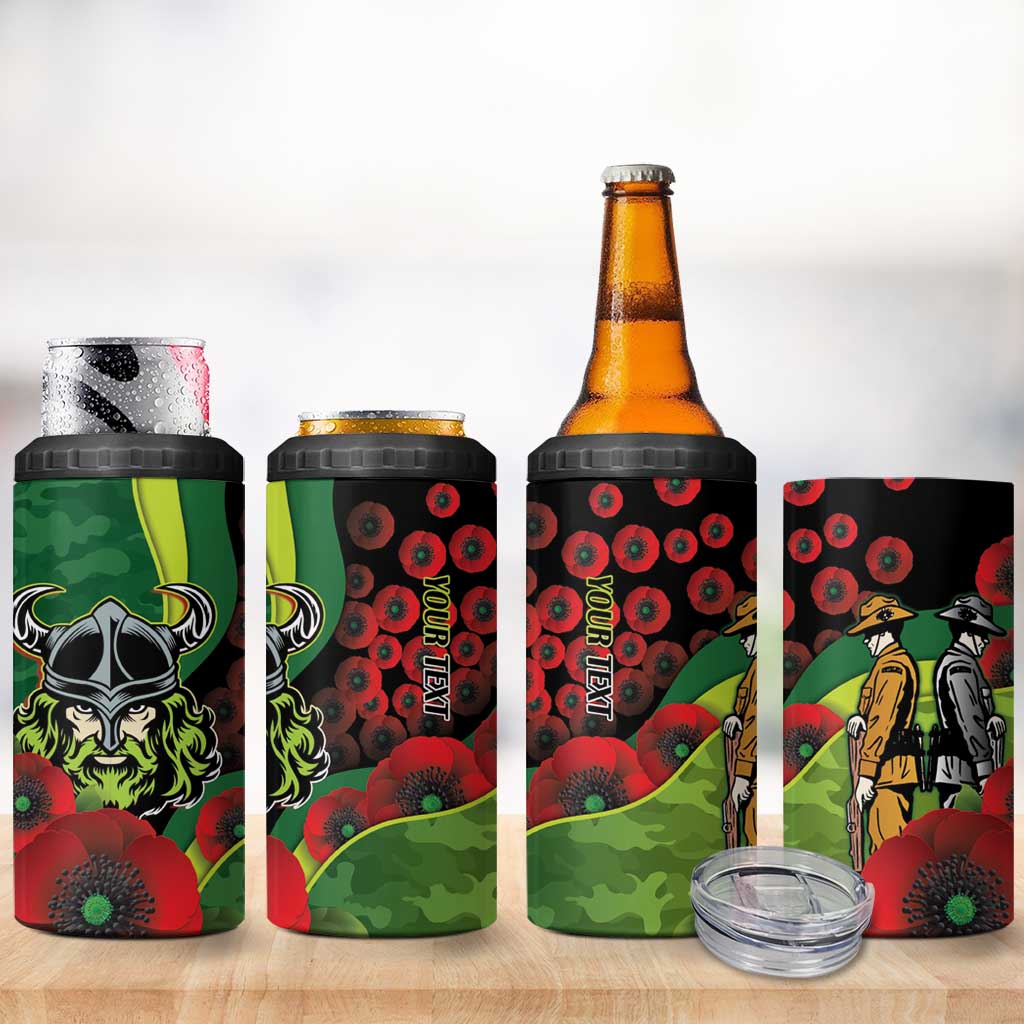Canberra Raiders ANZAC Personalised 4 in 1 Can Cooler Tumbler Lest We Forget Poppy Camo