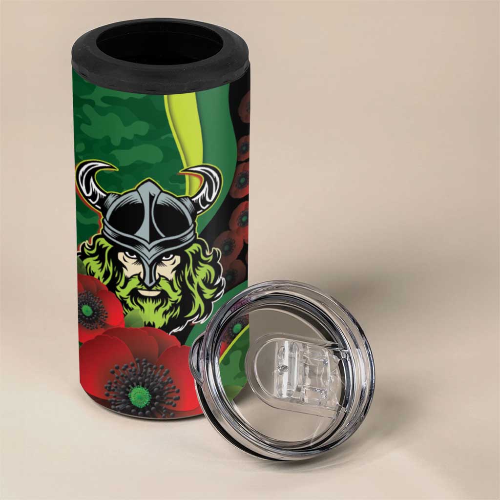 Canberra Raiders ANZAC Personalised 4 in 1 Can Cooler Tumbler Lest We Forget Poppy Camo
