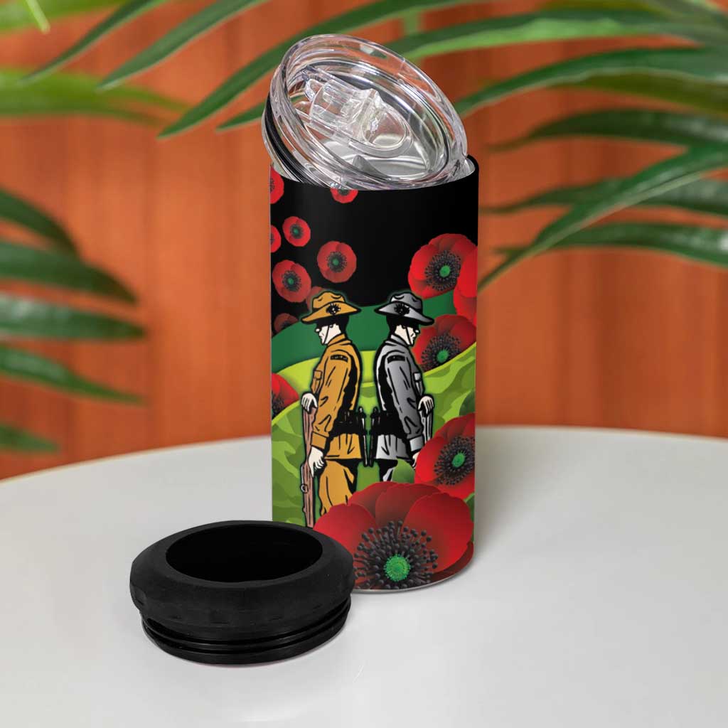 Canberra Raiders ANZAC Personalised 4 in 1 Can Cooler Tumbler Lest We Forget Poppy Camo