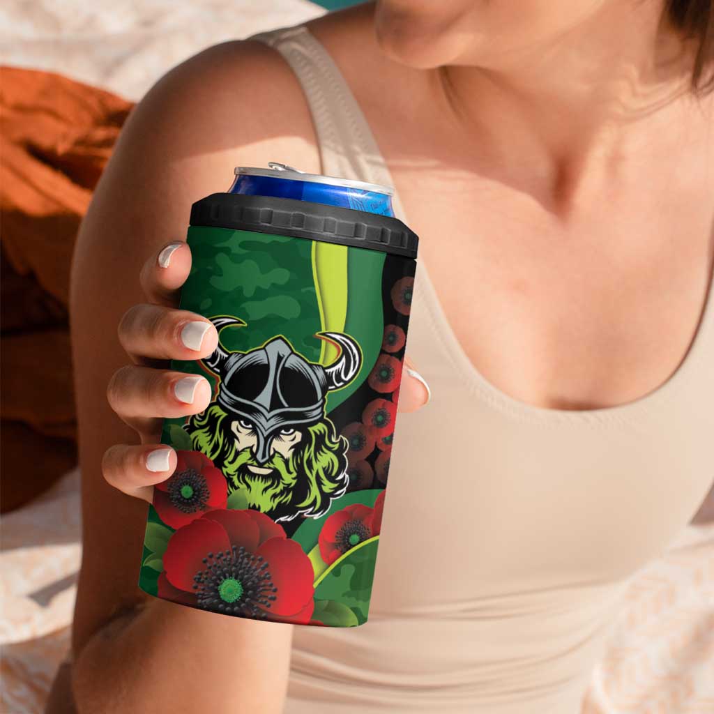 Canberra Raiders ANZAC Personalised 4 in 1 Can Cooler Tumbler Lest We Forget Poppy Camo
