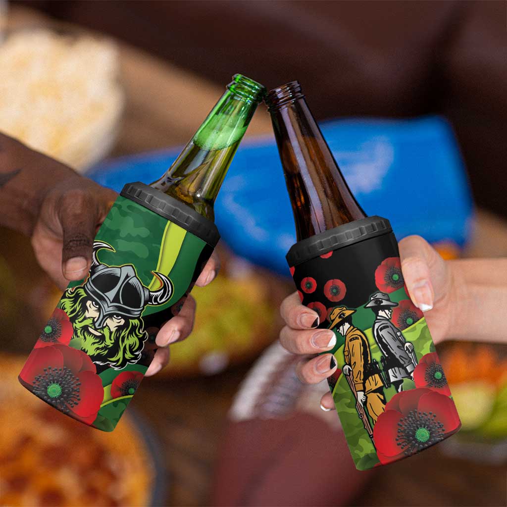Canberra Raiders ANZAC Personalised 4 in 1 Can Cooler Tumbler Lest We Forget Poppy Camo