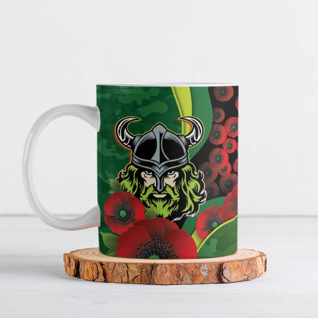 Canberra Raiders ANZAC Personalised Ceramic Mug Lest We Forget Poppy Camo