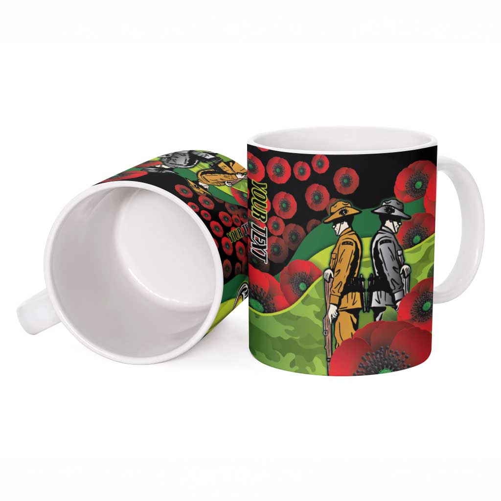 Canberra Raiders ANZAC Personalised Ceramic Mug Lest We Forget Poppy Camo