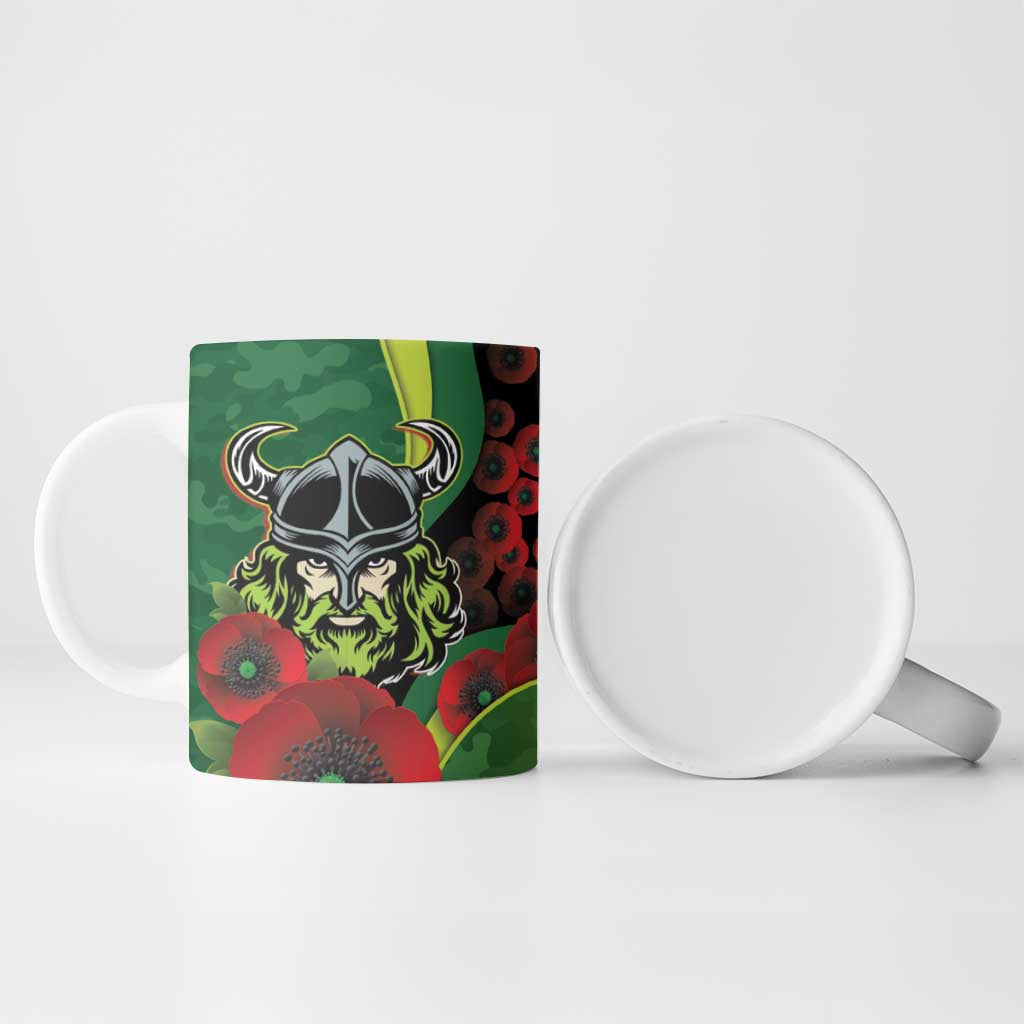 Canberra Raiders ANZAC Personalised Ceramic Mug Lest We Forget Poppy Camo