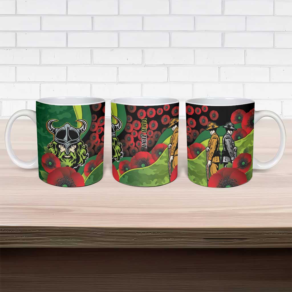 Canberra Raiders ANZAC Personalised Ceramic Mug Lest We Forget Poppy Camo