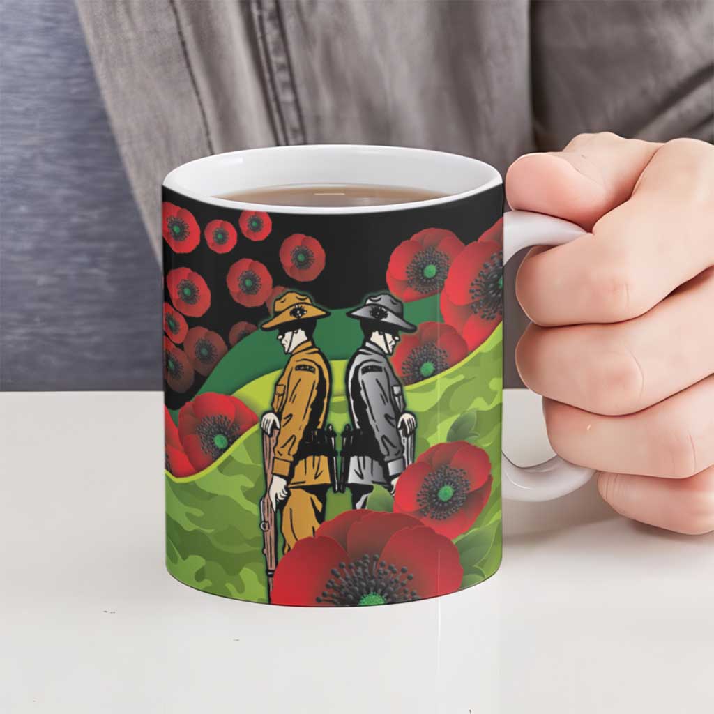 Canberra Raiders ANZAC Personalised Ceramic Mug Lest We Forget Poppy Camo