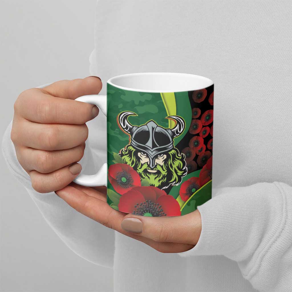 Canberra Raiders ANZAC Personalised Ceramic Mug Lest We Forget Poppy Camo