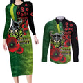 Canberra Raiders ANZAC Personalised Couples Matching Long Sleeve Bodycon Dress and Long Sleeve Button Shirt Lest We Forget Poppy Camo