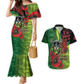 Canberra Raiders ANZAC Personalised Couples Matching Mermaid Dress and Hawaiian Shirt Lest We Forget Poppy Camo