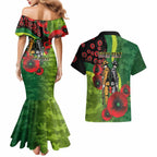 Canberra Raiders ANZAC Personalised Couples Matching Mermaid Dress and Hawaiian Shirt Lest We Forget Poppy Camo