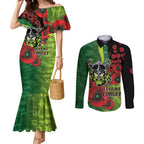 Canberra Raiders ANZAC Personalised Couples Matching Mermaid Dress and Long Sleeve Button Shirt Lest We Forget Poppy Camo
