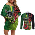 Canberra Raiders ANZAC Personalised Couples Matching Off Shoulder Short Dress and Long Sleeve Button Shirt Lest We Forget Poppy Camo