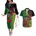 Canberra Raiders ANZAC Personalised Couples Matching Off The Shoulder Long Sleeve Dress and Hawaiian Shirt Lest We Forget Poppy Camo