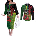 Canberra Raiders ANZAC Personalised Couples Matching Off The Shoulder Long Sleeve Dress and Long Sleeve Button Shirt Lest We Forget Poppy Camo
