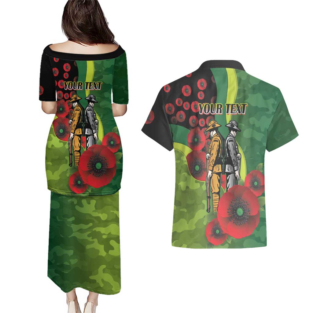 Canberra Raiders ANZAC Personalised Couples Matching Puletasi and Hawaiian Shirt Lest We Forget Poppy Camo