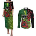 Canberra Raiders ANZAC Personalised Couples Matching Puletasi and Long Sleeve Button Shirt Lest We Forget Poppy Camo