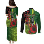 Canberra Raiders ANZAC Personalised Couples Matching Puletasi and Long Sleeve Button Shirt Lest We Forget Poppy Camo