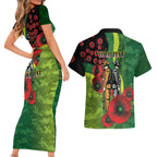 Canberra Raiders ANZAC Personalised Couples Matching Short Sleeve Bodycon Dress and Hawaiian Shirt Lest We Forget Poppy Camo