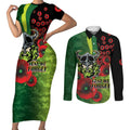 Canberra Raiders ANZAC Personalised Couples Matching Short Sleeve Bodycon Dress and Long Sleeve Button Shirt Lest We Forget Poppy Camo