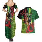 Canberra Raiders ANZAC Personalised Couples Matching Summer Maxi Dress and Hawaiian Shirt Lest We Forget Poppy Camo