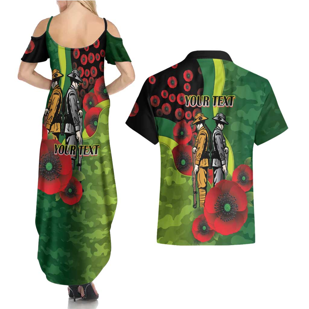 Canberra Raiders ANZAC Personalised Couples Matching Summer Maxi Dress and Hawaiian Shirt Lest We Forget Poppy Camo