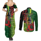 Canberra Raiders ANZAC Personalised Couples Matching Summer Maxi Dress and Long Sleeve Button Shirt Lest We Forget Poppy Camo
