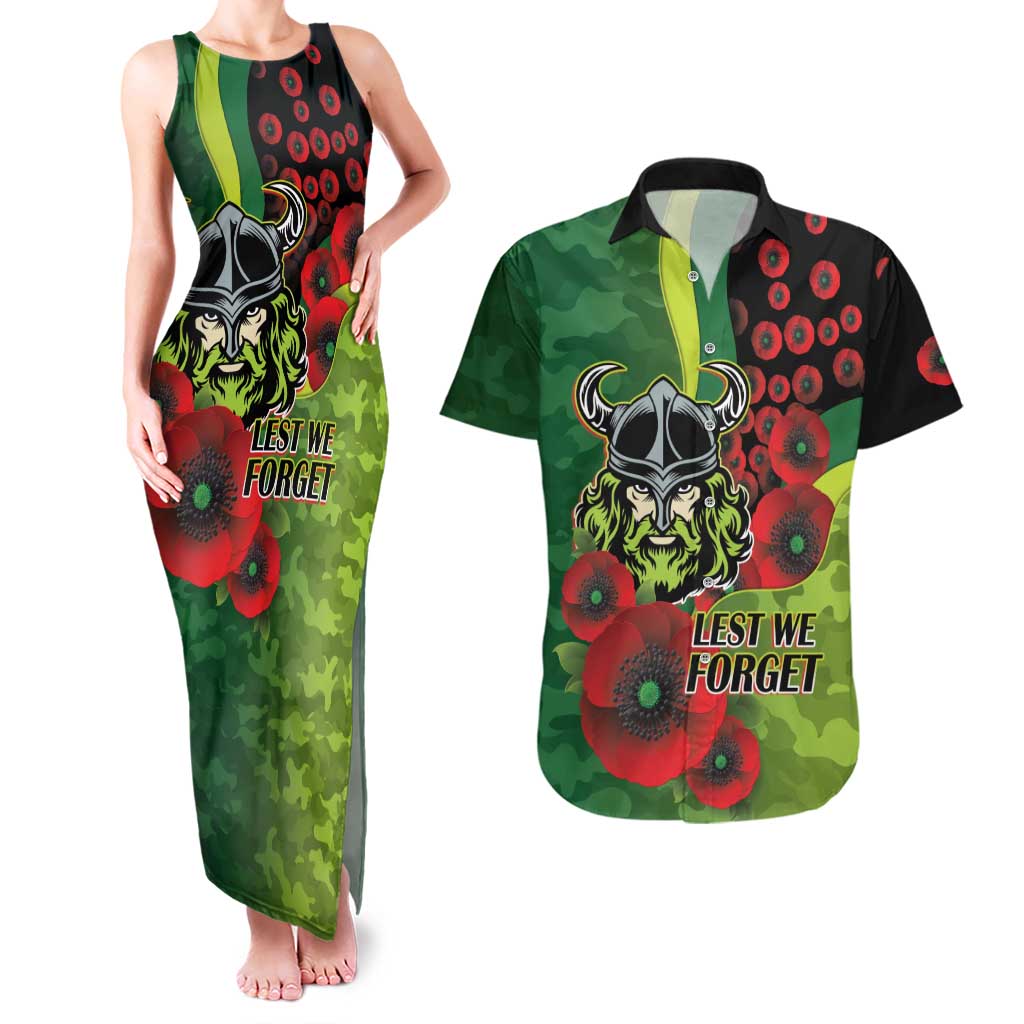 Canberra Raiders ANZAC Personalised Couples Matching Tank Maxi Dress and Hawaiian Shirt Lest We Forget Poppy Camo