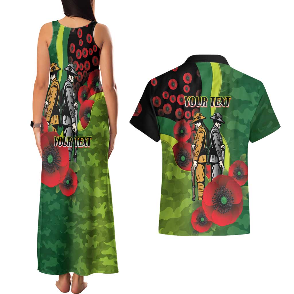 Canberra Raiders ANZAC Personalised Couples Matching Tank Maxi Dress and Hawaiian Shirt Lest We Forget Poppy Camo