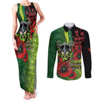 Canberra Raiders ANZAC Personalised Couples Matching Tank Maxi Dress and Long Sleeve Button Shirt Lest We Forget Poppy Camo