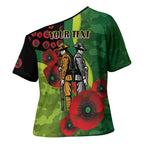 Canberra Raiders ANZAC Personalised Cross Shoulder Shirt Lest We Forget Poppy Camo