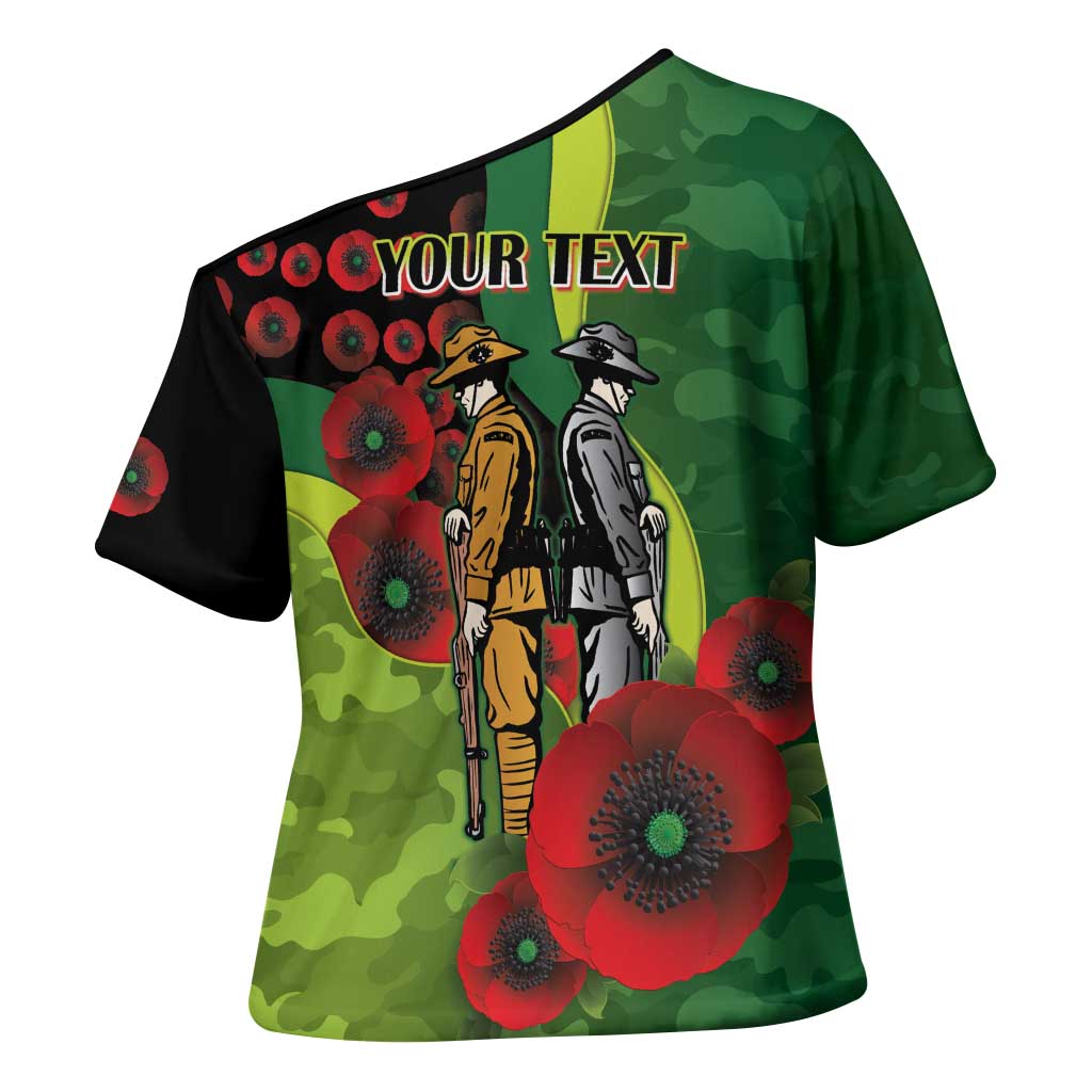 Canberra Raiders ANZAC Personalised Cross Shoulder Shirt Lest We Forget Poppy Camo