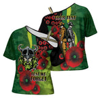 Canberra Raiders ANZAC Personalised Cross Shoulder Shirt Lest We Forget Poppy Camo