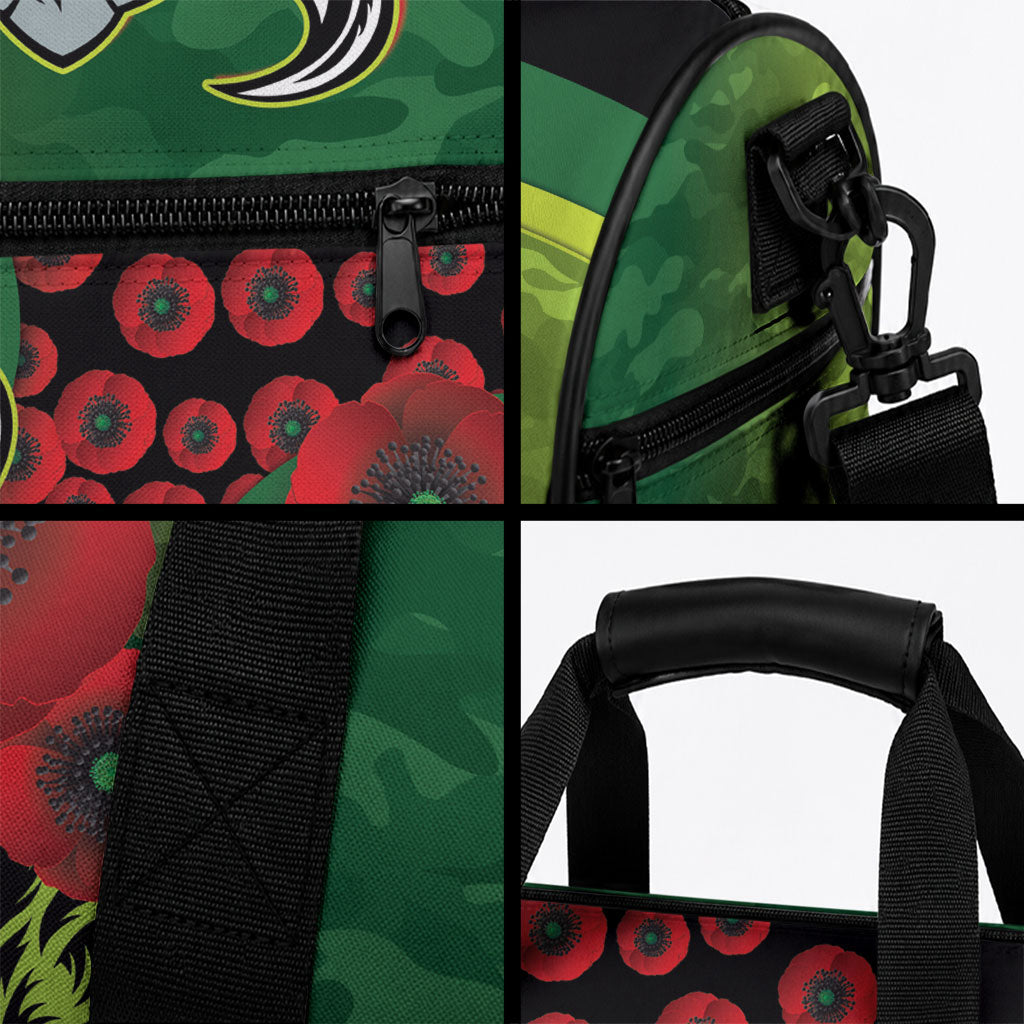 Canberra Raiders ANZAC Personalised Duffle Bag Lest We Forget Poppy Camo