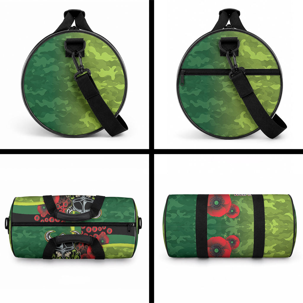 Canberra Raiders ANZAC Personalised Duffle Bag Lest We Forget Poppy Camo