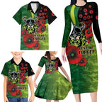 Canberra Raiders ANZAC Personalised Family Matching Long Sleeve Bodycon Dress and Hawaiian Shirt Lest We Forget Poppy Camo