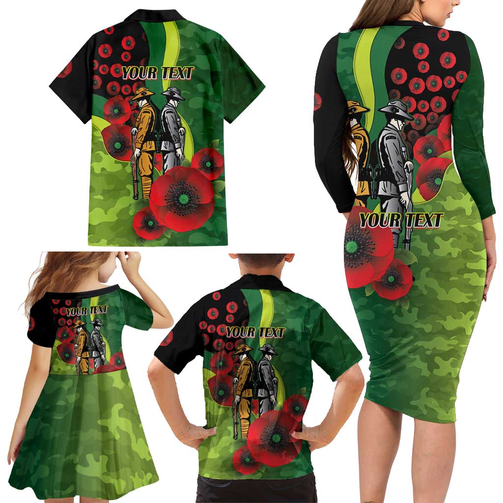 Canberra Raiders ANZAC Personalised Family Matching Long Sleeve Bodycon Dress and Hawaiian Shirt Lest We Forget Poppy Camo