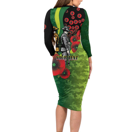 Canberra Raiders ANZAC Personalised Family Matching Long Sleeve Bodycon Dress and Hawaiian Shirt Lest We Forget Poppy Camo