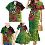 Canberra Raiders ANZAC Personalised Family Matching Mermaid Dress and Hawaiian Shirt Lest We Forget Poppy Camo