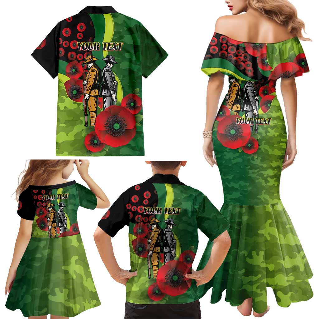 Canberra Raiders ANZAC Personalised Family Matching Mermaid Dress and Hawaiian Shirt Lest We Forget Poppy Camo