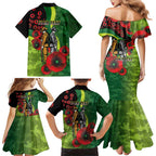 Canberra Raiders ANZAC Personalised Family Matching Mermaid Dress and Hawaiian Shirt Lest We Forget Poppy Camo