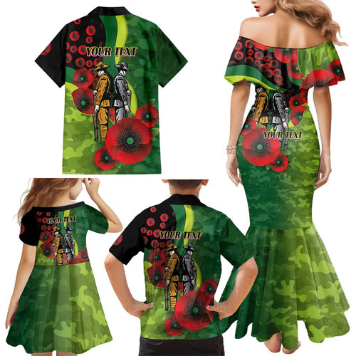 Canberra Raiders ANZAC Personalised Family Matching Mermaid Dress and Hawaiian Shirt Lest We Forget Poppy Camo