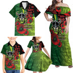Canberra Raiders ANZAC Personalised Family Matching Off Shoulder Maxi Dress and Hawaiian Shirt Lest We Forget Poppy Camo