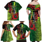 Canberra Raiders ANZAC Personalised Family Matching Off Shoulder Maxi Dress and Hawaiian Shirt Lest We Forget Poppy Camo