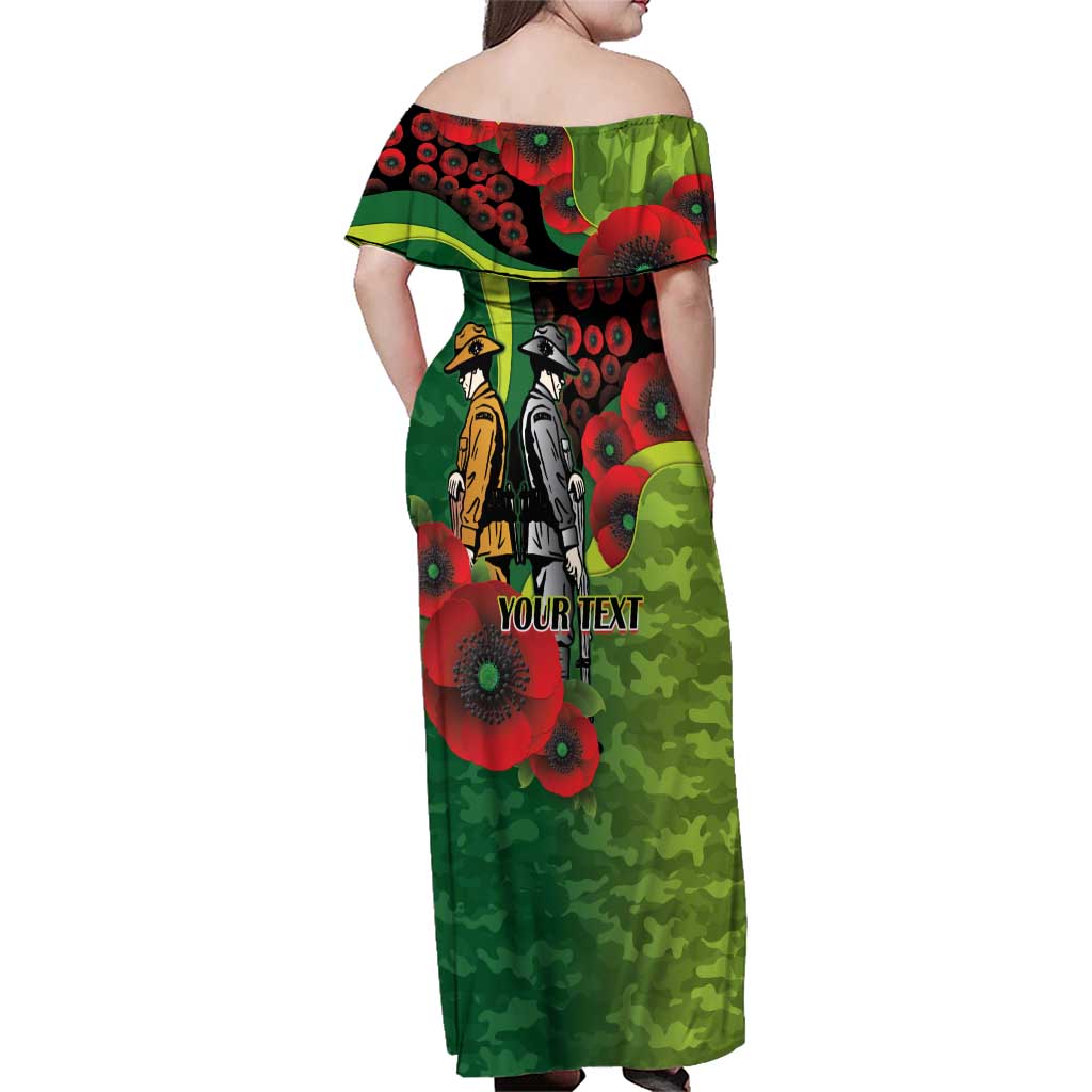 Canberra Raiders ANZAC Personalised Family Matching Off Shoulder Maxi Dress and Hawaiian Shirt Lest We Forget Poppy Camo