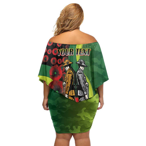 Canberra Raiders ANZAC Personalised Family Matching Off Shoulder Short Dress and Hawaiian Shirt Lest We Forget Poppy Camo